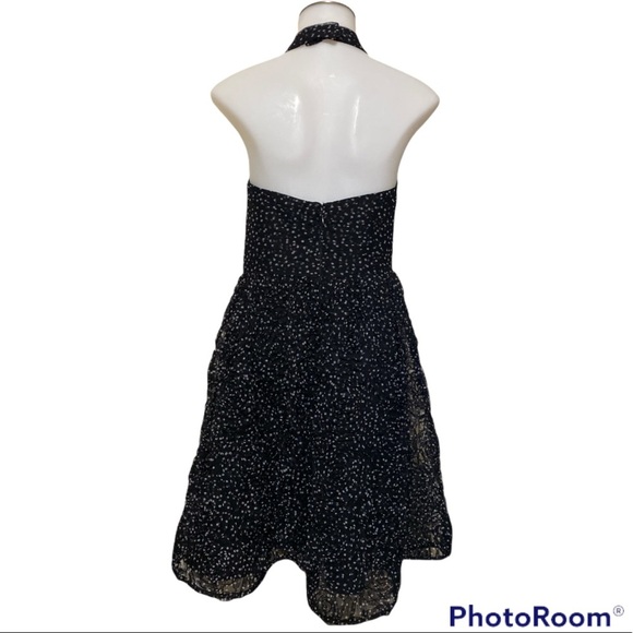 Adrianna Papell Black/White Polka Dot Dress with 3D Rose Chiffon Size: 14 Formal - Picture 3 of 10